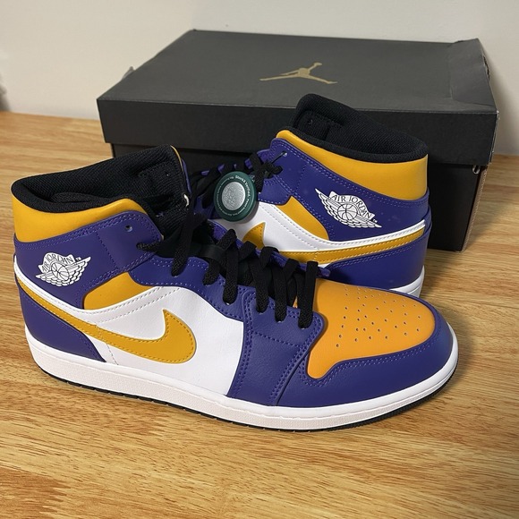 Jordan Other - Nike  Mens Air Jordan 1 Mid Shoes Purple White Yellow  Lakers DQ8426-517
